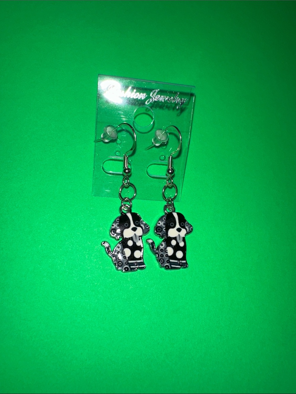 Cute Black & White Dog Dangle Earrings